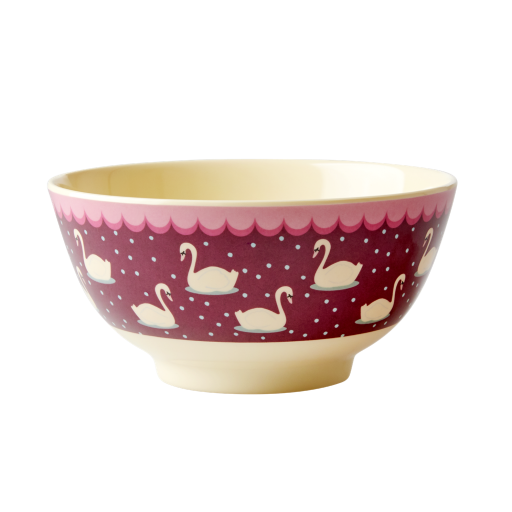 Swan Print Melamine Bowl In Bordeaux By Rice DK